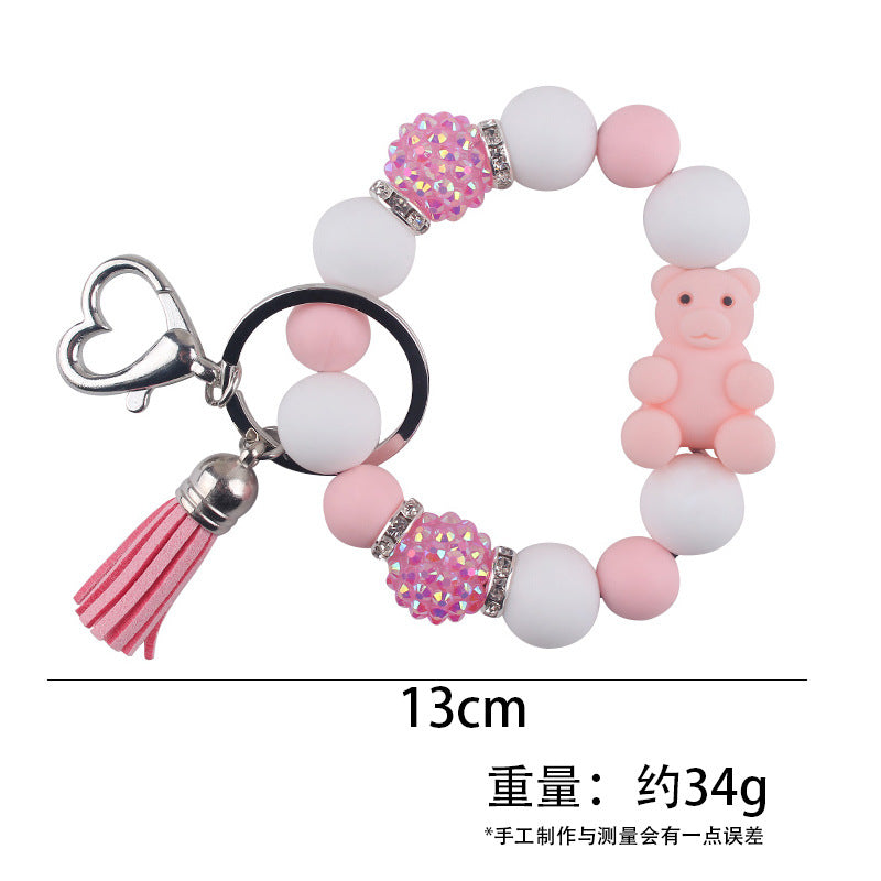 Wholesale Cartoon Silicone Three-dimensional Bear DIY Beaded Bracelet Keychain